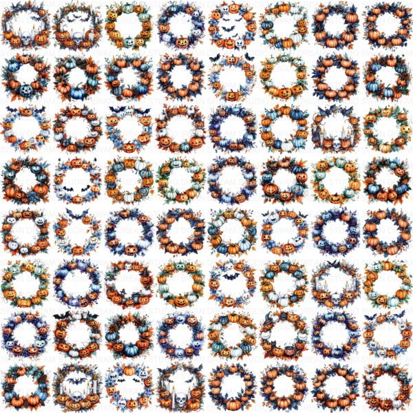 Halloween Spooky Wreath Autumn Decor Clipart Bundle Printable JPG Card Making Paper Craft Junk Journal Scrapbooking Digital Download