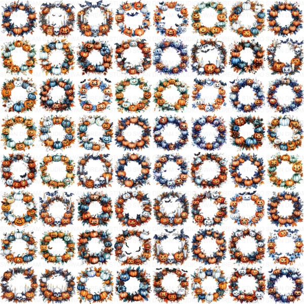 Halloween Spooky Wreath Autumn Decor Clipart Bundle Printable JPG Card Making Paper Craft Junk Journal Scrapbooking Digital Download