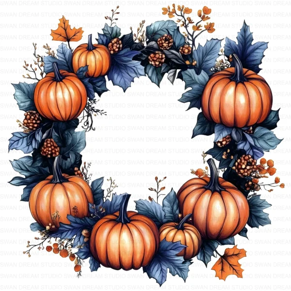 Halloween Spooky Wreath Autumn Decor Clipart Bundle Printable JPG Card Making Paper Craft Junk Journal Scrapbooking Digital Download