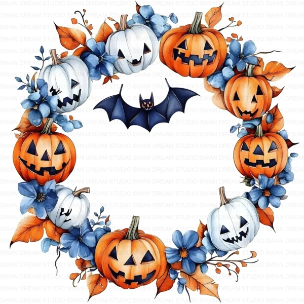 Halloween Spooky Wreath Autumn Decor Clipart Bundle Printable JPG Card Making Paper Craft Junk Journal Scrapbooking Digital Download