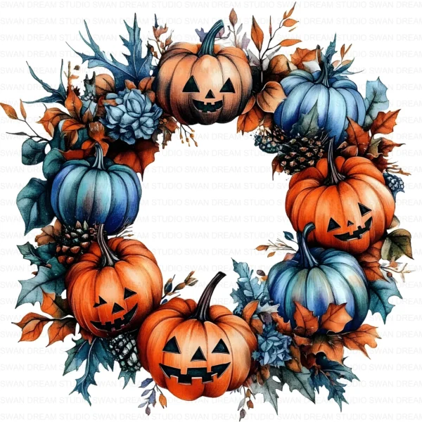 Halloween Spooky Wreath Autumn Decor Clipart Bundle Printable JPG Card Making Paper Craft Junk Journal Scrapbooking Digital Download