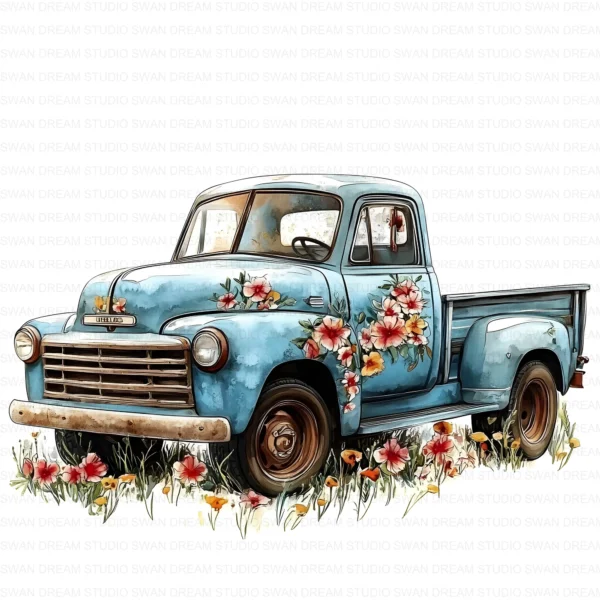 Floral Old Truck Vintage Farm Rustic Clipart Bundle Printable JPG Card Making Paper Craft Junk Journal Scrapbooking Digital Download
