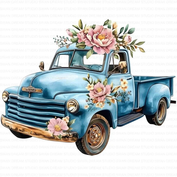 Floral Old Truck Vintage Farm Rustic Clipart Bundle Printable JPG Card Making Paper Craft Junk Journal Scrapbooking Digital Download