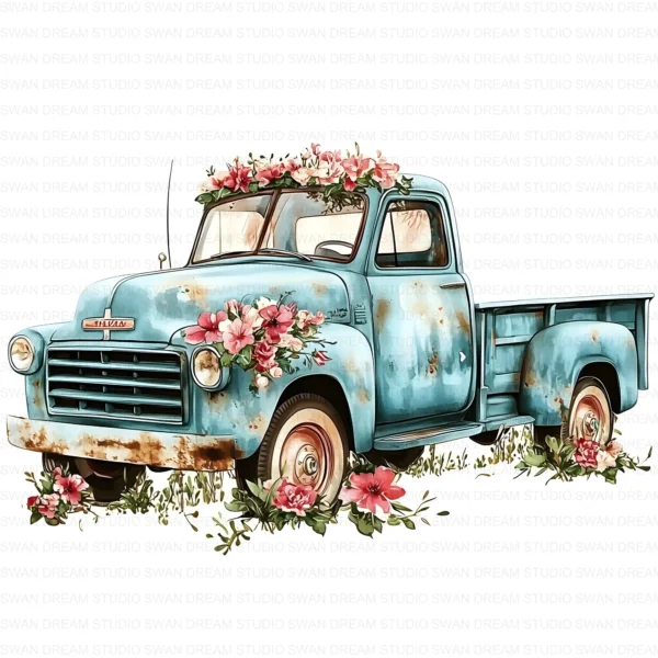 Floral Old Truck Vintage Farm Rustic Clipart Bundle Printable JPG Card Making Paper Craft Junk Journal Scrapbooking Digital Download