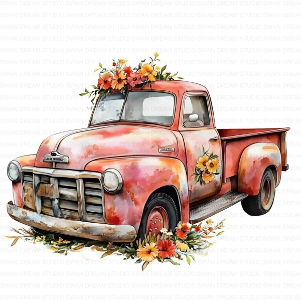 Floral Old Truck Vintage Farm Rustic Clipart Bundle Printable JPG Card Making Paper Craft Junk Journal Scrapbooking Digital Download