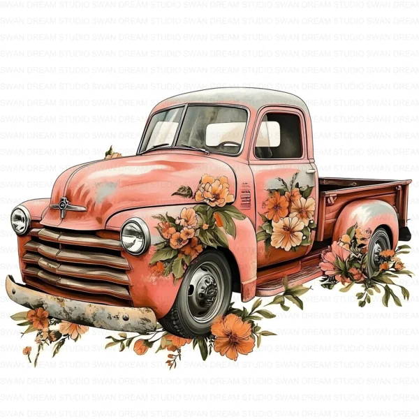 Floral Old Truck Vintage Farm Rustic Clipart Bundle Printable JPG Card Making Paper Craft Junk Journal Scrapbooking Digital Download