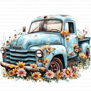 Floral Old Truck Vintage Farm Rustic Clipart Bundle Printable JPG Card Making Paper Craft Junk Journal Scrapbooking Digital Download