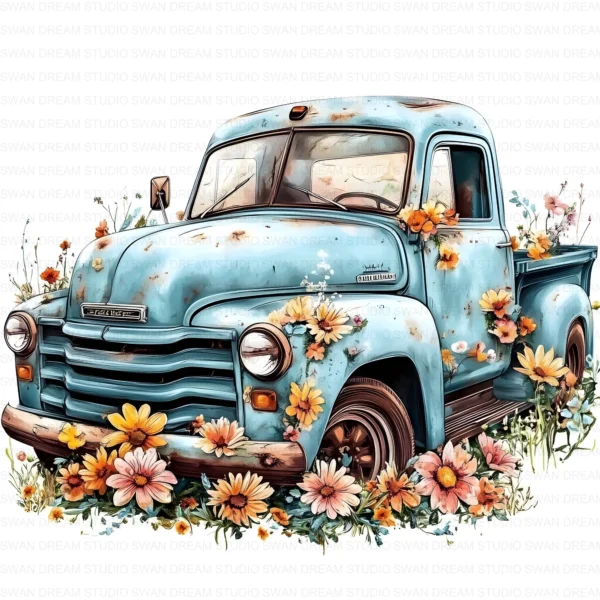 Floral Old Truck Vintage Farm Rustic Clipart Bundle Printable JPG Card Making Paper Craft Junk Journal Scrapbooking Digital Download