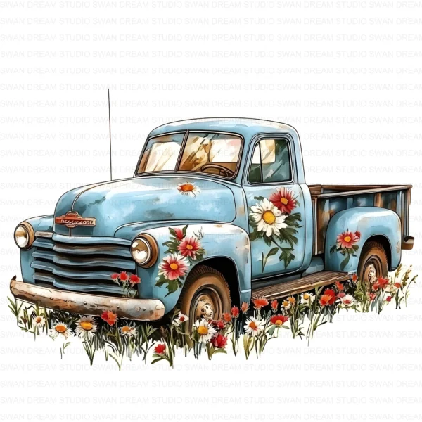 Floral Old Truck Vintage Farm Rustic Clipart Bundle Printable JPG Card Making Paper Craft Junk Journal Scrapbooking Digital Download