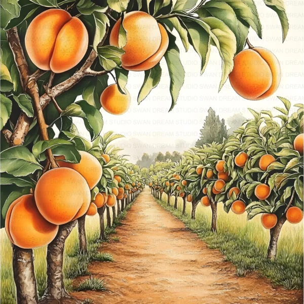 Peach Orchard Fruit Farm Landscape Clipart Bundle Printable JPG Card Making Paper Craft Junk Journal Scrapbooking Digital Download