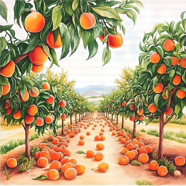 Peach Orchard Fruit Farm Landscape Clipart Bundle Printable JPG Card Making Paper Craft Junk Journal Scrapbooking Digital Download