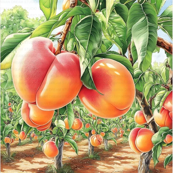 Peach Orchard Fruit Farm Landscape Clipart Bundle Printable JPG Card Making Paper Craft Junk Journal Scrapbooking Digital Download