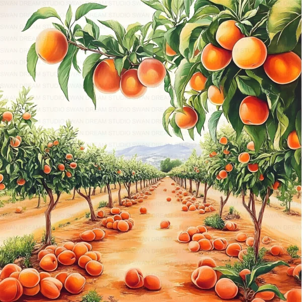 Peach Orchard Fruit Farm Landscape Clipart Bundle Printable JPG Card Making Paper Craft Junk Journal Scrapbooking Digital Download