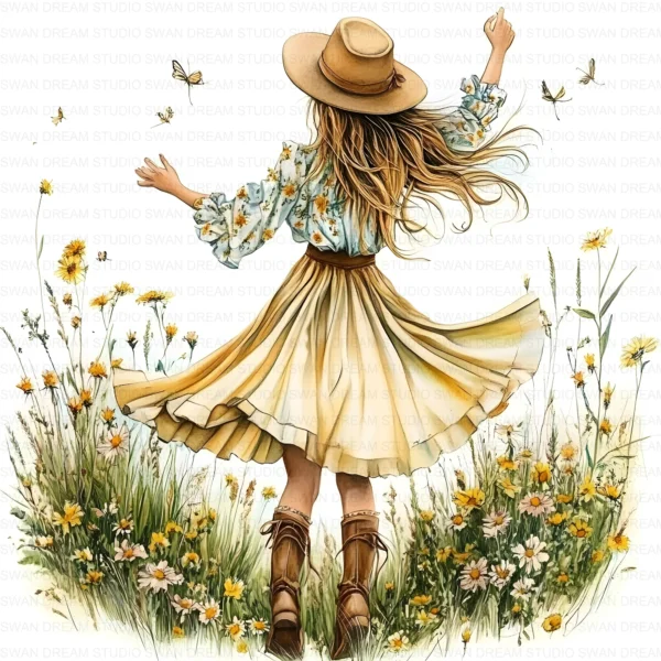 Quirky Girl Dancing Cute Character Clipart Bundle Printable JPG Card Making Paper Craft Junk Journal Scrapbooking Digital Download