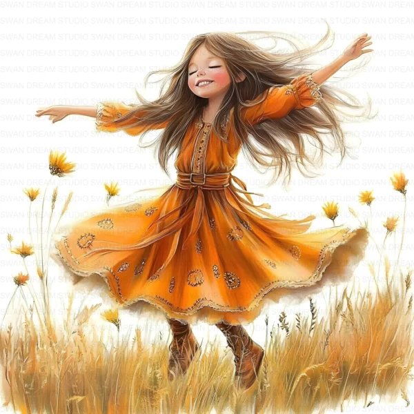 Quirky Girl Dancing Cute Character Clipart Bundle Printable JPG Card Making Paper Craft Junk Journal Scrapbooking Digital Download