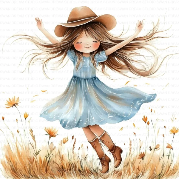 Quirky Girl Dancing Cute Character Clipart Bundle Printable JPG Card Making Paper Craft Junk Journal Scrapbooking Digital Download