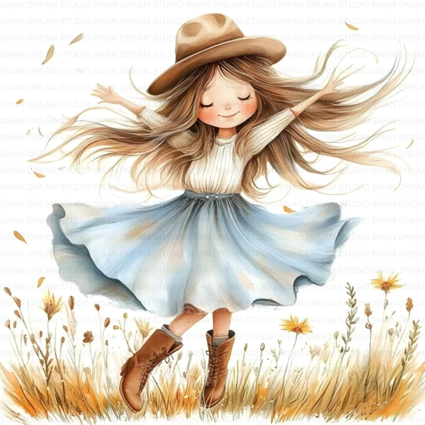 Quirky Girl Dancing Cute Character Clipart Bundle Printable JPG Card Making Paper Craft Junk Journal Scrapbooking Digital Download