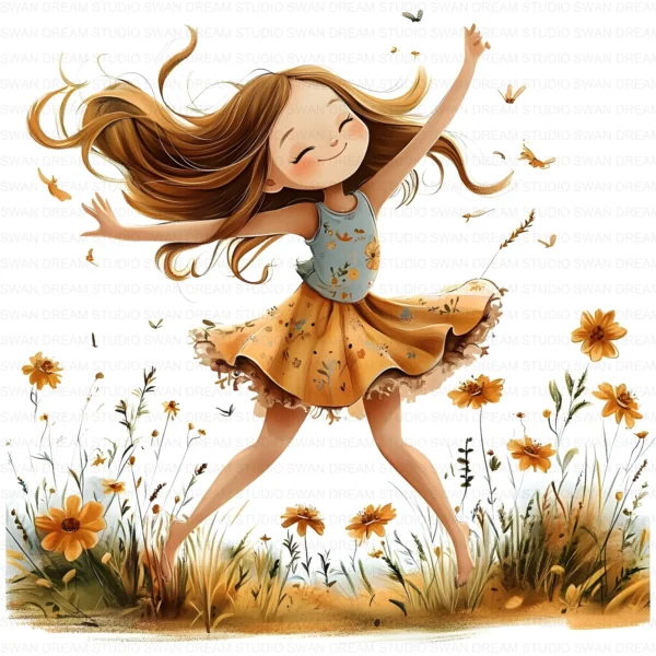 Quirky Girl Dancing Cute Character Clipart Bundle Printable JPG Card Making Paper Craft Junk Journal Scrapbooking Digital Download