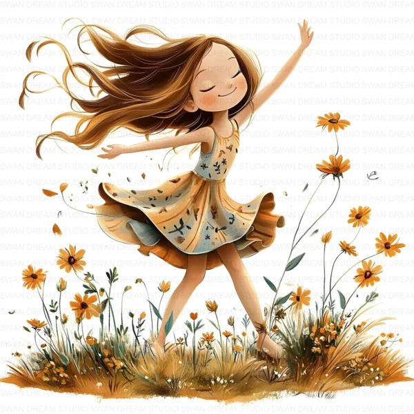 Quirky Girl Dancing Cute Character Clipart Bundle Printable JPG Card Making Paper Craft Junk Journal Scrapbooking Digital Download