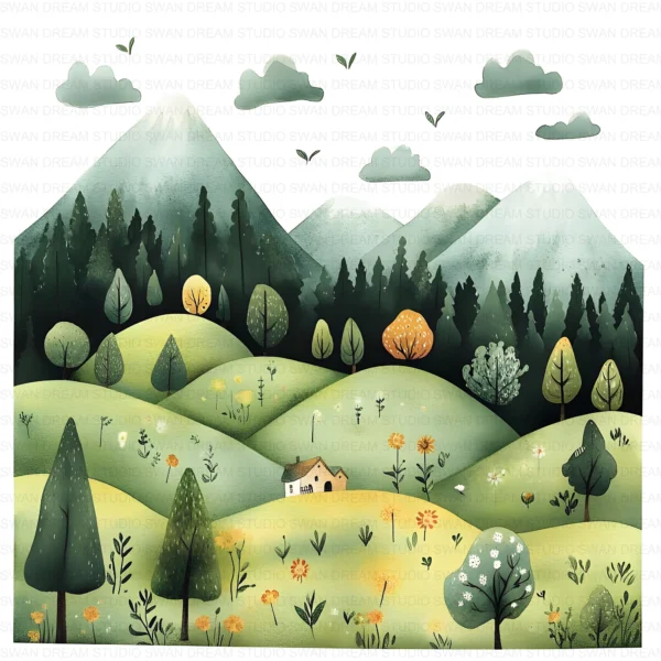 Boho Mountain Landscape Nature Scenic Clipart Bundle Printable JPG Card Making Paper Craft Junk Journal Scrapbooking Digital Download