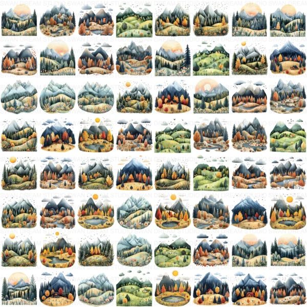 Boho Mountain Landscape Nature Scenic Clipart Bundle Printable JPG Card Making Paper Craft Junk Journal Scrapbooking Digital Download