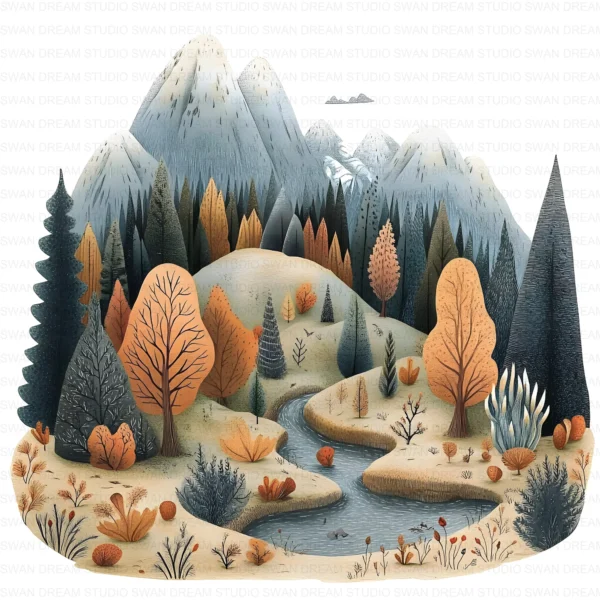 Boho Mountain Landscape Nature Scenic Clipart Bundle Printable JPG Card Making Paper Craft Junk Journal Scrapbooking Digital Download