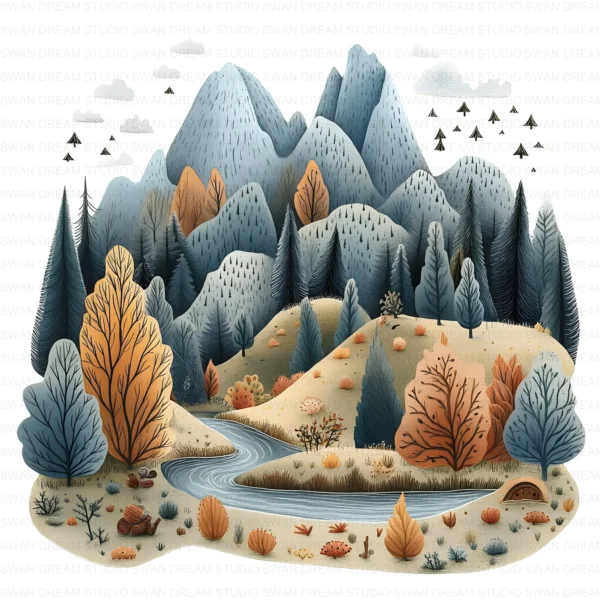 Boho Mountain Landscape Nature Scenic Clipart Bundle Printable JPG Card Making Paper Craft Junk Journal Scrapbooking Digital Download