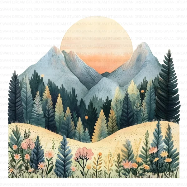 Boho Mountain Landscape Nature Scenic Clipart Bundle Printable JPG Card Making Paper Craft Junk Journal Scrapbooking Digital Download