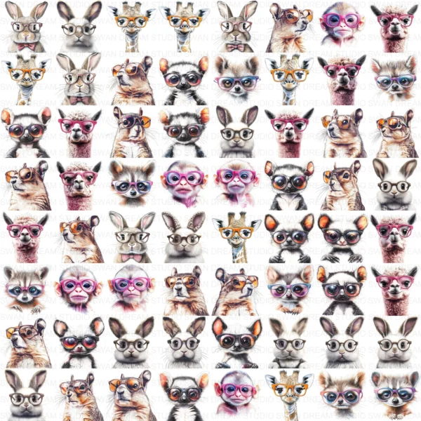 Quirky Monkey Glasses Funny Animal Clipart Bundle Printable JPG Card Making Paper Craft Junk Journal Scrapbooking Digital Download