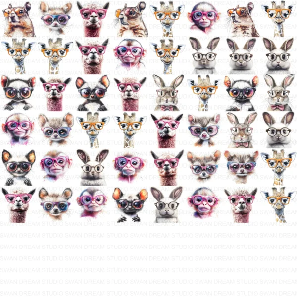 Quirky Monkey Glasses Funny Animal Clipart Bundle Printable JPG Card Making Paper Craft Junk Journal Scrapbooking Digital Download