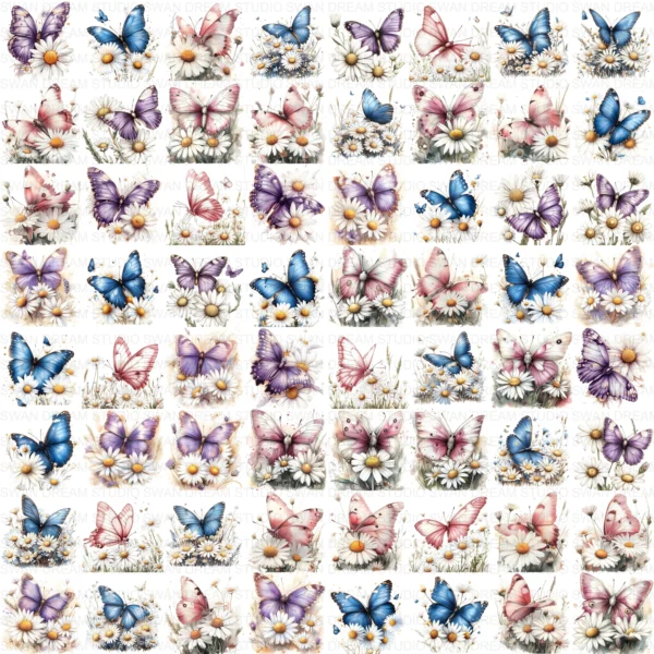 Whimsical Floral Butterfly Spring Nature Clipart Bundle Printable JPG Card Making Paper Craft Junk Journal Scrapbooking Digital Download