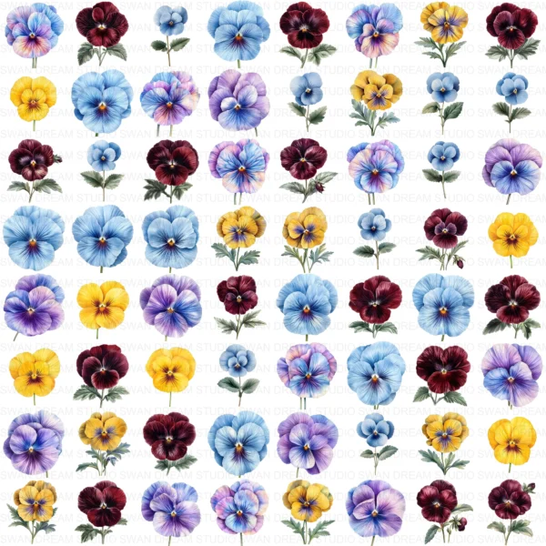 ClipartD37L_t13 Whimsical Pansy Flower Botanical Clipart Bundle Printable JPG Card Making Paper Craft Junk Journal Scrapbooking Digital Download