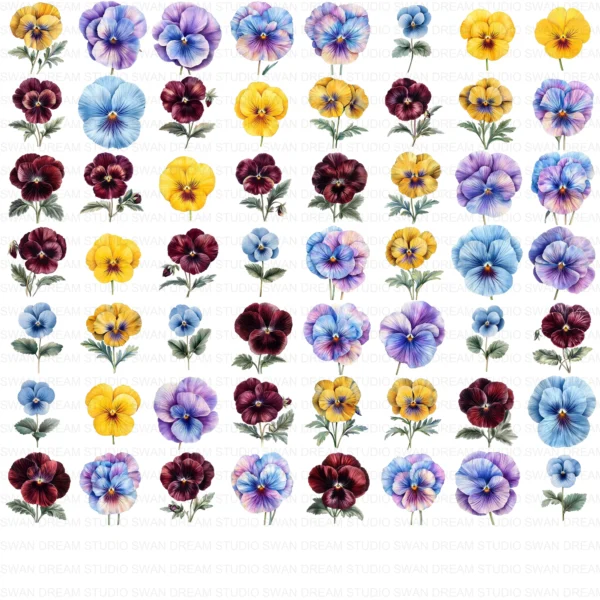 ClipartD37L_t14 Whimsical Pansy Flower Botanical Clipart Bundle Printable JPG Card Making Paper Craft Junk Journal Scrapbooking Digital Download