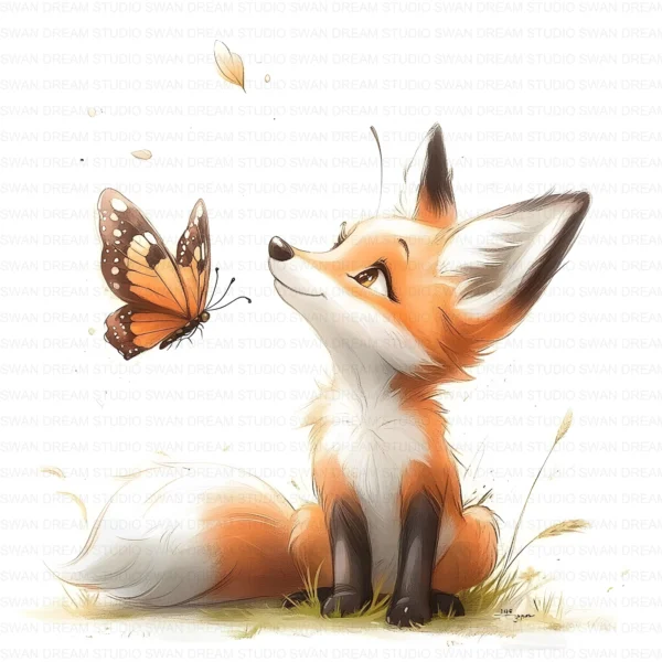 ClipartD38L_t1 Quirky Fox Butterfly Woodland Animal Clipart Bundle Printable JPG Card Making Paper Craft Junk Journal Scrapbooking Digital Download