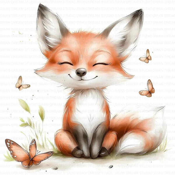 ClipartD38L_t10 Quirky Fox Butterfly Woodland Animal Clipart Bundle Printable JPG Card Making Paper Craft Junk Journal Scrapbooking Digital Download