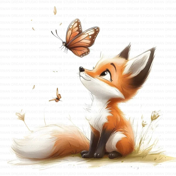 ClipartD38L_t11 Quirky Fox Butterfly Woodland Animal Clipart Bundle Printable JPG Card Making Paper Craft Junk Journal Scrapbooking Digital Download