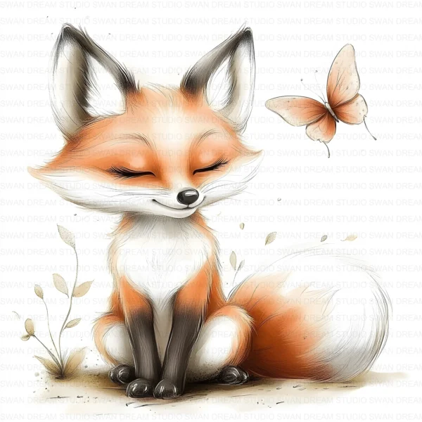 ClipartD38L_t12 Quirky Fox Butterfly Woodland Animal Clipart Bundle Printable JPG Card Making Paper Craft Junk Journal Scrapbooking Digital Download