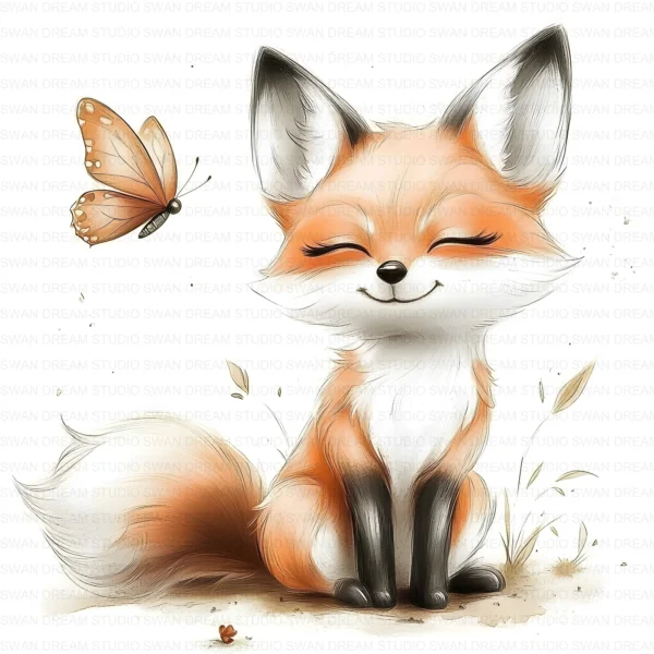 ClipartD38L_t5 Quirky Fox Butterfly Woodland Animal Clipart Bundle Printable JPG Card Making Paper Craft Junk Journal Scrapbooking Digital Download