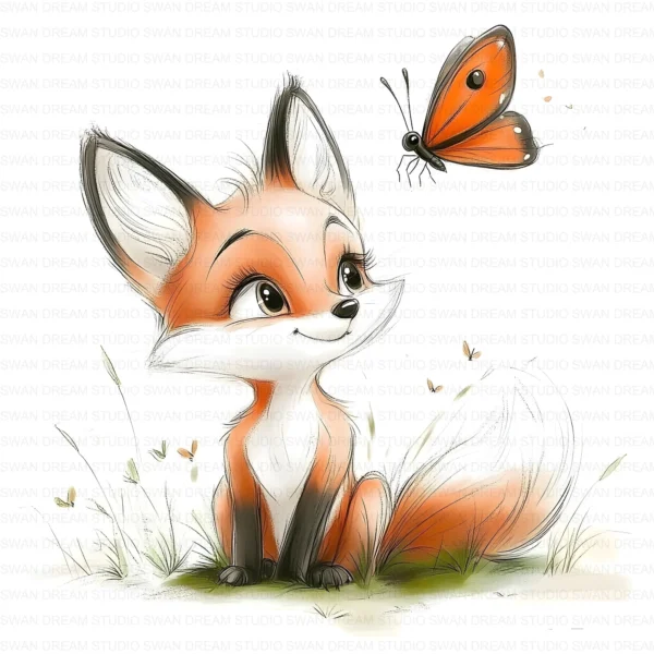 ClipartD38L_t6 Quirky Fox Butterfly Woodland Animal Clipart Bundle Printable JPG Card Making Paper Craft Junk Journal Scrapbooking Digital Download