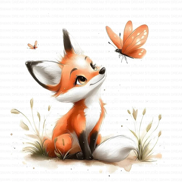 ClipartD38L_t8 Quirky Fox Butterfly Woodland Animal Clipart Bundle Printable JPG Card Making Paper Craft Junk Journal Scrapbooking Digital Download