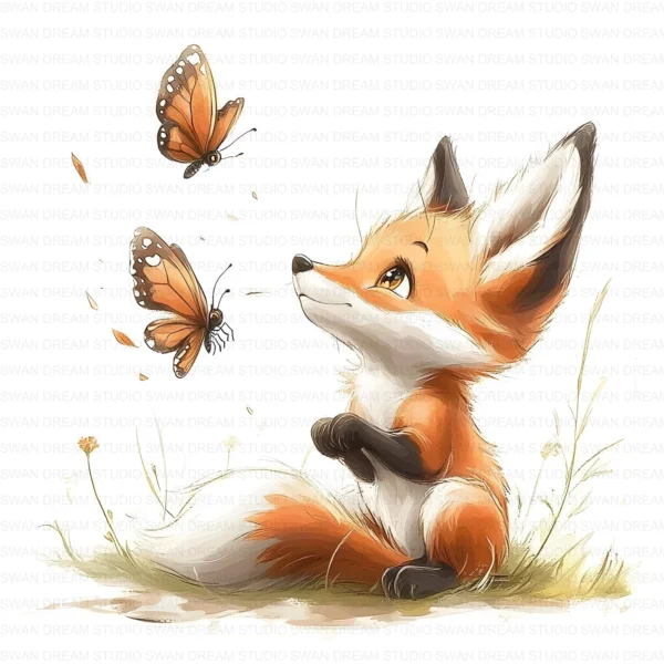 ClipartD38L_t9 Quirky Fox Butterfly Woodland Animal Clipart Bundle Printable JPG Card Making Paper Craft Junk Journal Scrapbooking Digital Download