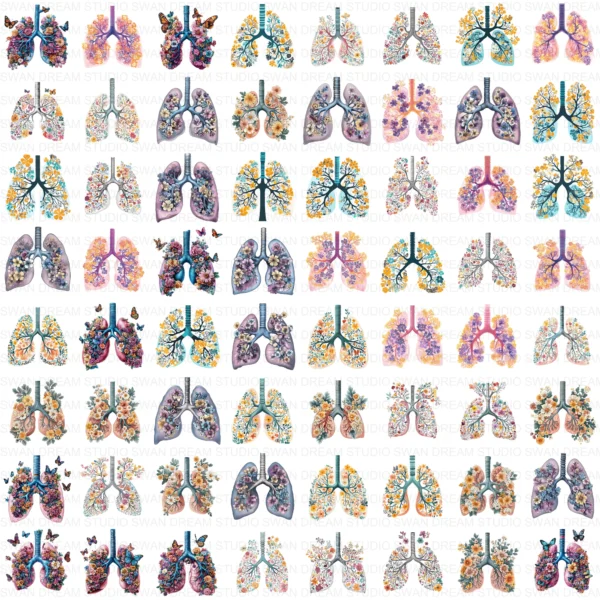Floral Lung Anatomy Medical Botanical Clipart Bundle Printable JPG Card Making Paper Craft Junk Journal Scrapbooking Digital Download