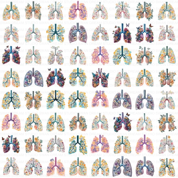 Floral Lung Anatomy Medical Botanical Clipart Bundle Printable JPG Card Making Paper Craft Junk Journal Scrapbooking Digital Download