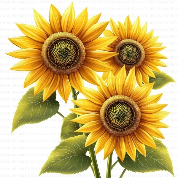 Whimsical Sunflower Bright Floral Clipart Bundle Printable JPG Card Making Paper Craft Junk Journal Scrapbooking Digital Download