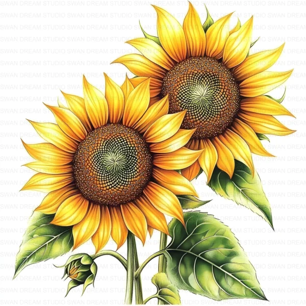 Whimsical Sunflower Bright Floral Clipart Bundle Printable JPG Card Making Paper Craft Junk Journal Scrapbooking Digital Download