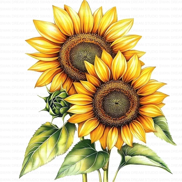 Whimsical Sunflower Bright Floral Clipart Bundle Printable JPG Card Making Paper Craft Junk Journal Scrapbooking Digital Download