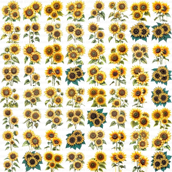Whimsical Sunflower Bright Floral Clipart Bundle Printable JPG Card Making Paper Craft Junk Journal Scrapbooking Digital Download