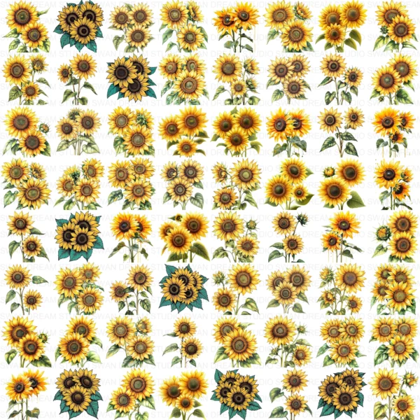 Whimsical Sunflower Bright Floral Clipart Bundle Printable JPG Card Making Paper Craft Junk Journal Scrapbooking Digital Download