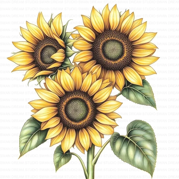 Whimsical Sunflower Bright Floral Clipart Bundle Printable JPG Card Making Paper Craft Junk Journal Scrapbooking Digital Download