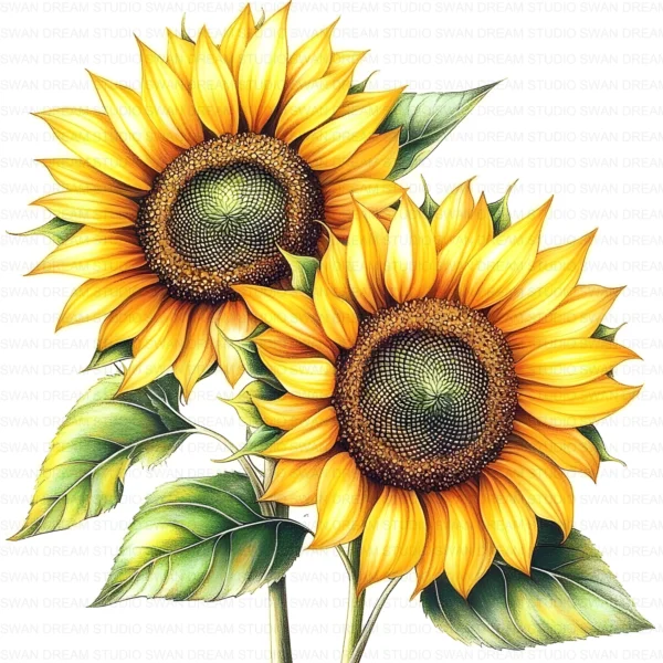 Whimsical Sunflower Bright Floral Clipart Bundle Printable JPG Card Making Paper Craft Junk Journal Scrapbooking Digital Download